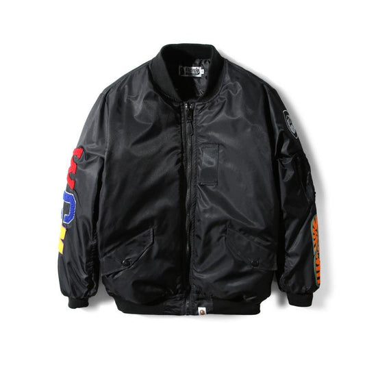 Bathing Ape Coat Winter Thickened Youth Casual Black Stand-up Collar Zipper Loose Double-Sided Cotton-Padded Jacket