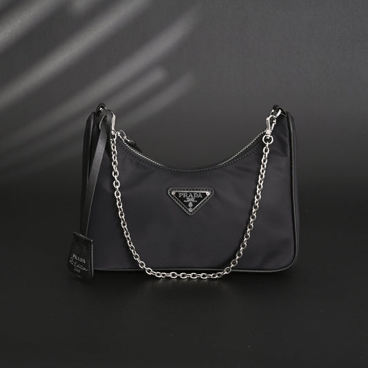 Prada Re-Edition 2005 Nylon Shoulder Bag – Black - Black with Silver-Tone Hardware