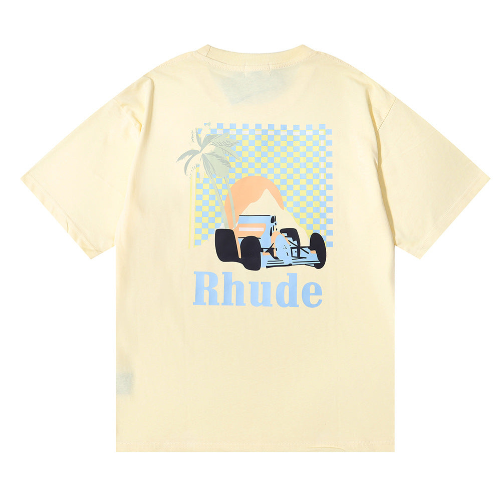 Rhude T-shirt Sunset Coconut Racing Printed Short Sleeve T-shirt