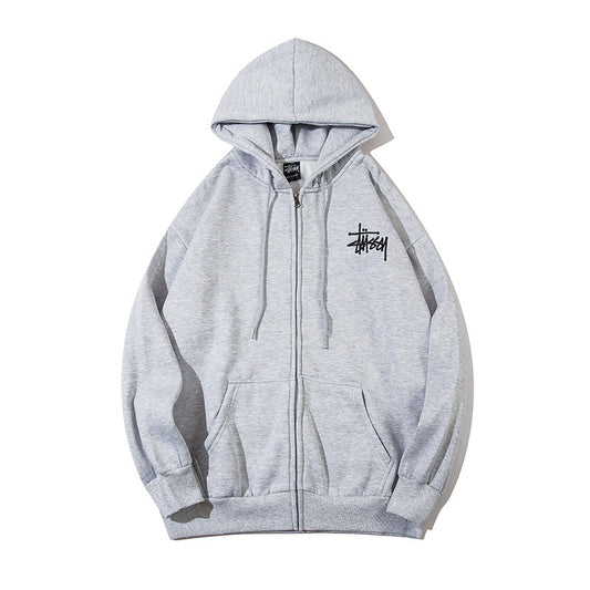 Stussy Hoodie Embroidered Fleece Fashion Cardigan Zip Hoodie