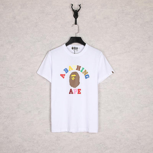 Bathing Ape T-Shirt Spring and Summer Ape Head Color Letter Print Short-Sleeve Loose Couple Casual T-shirt