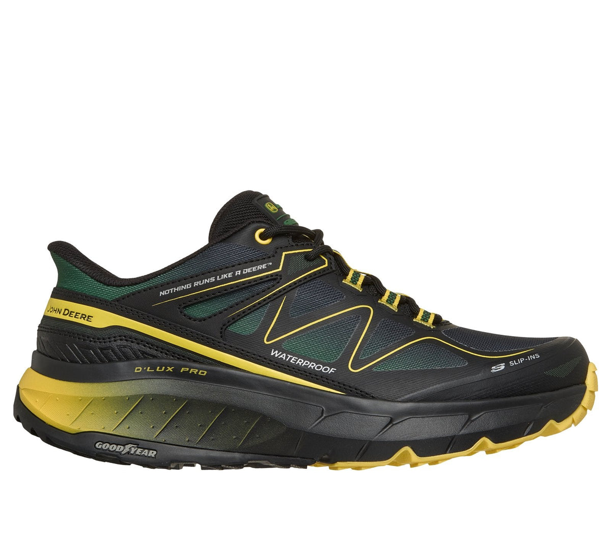 Skechers Slip-ins John Deere Waterproof Relaxed Fit: D'Lux Pro - Reel Cutting, BLACK / GREEN