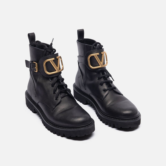 Valentino Black Leather Lace-Up Boots